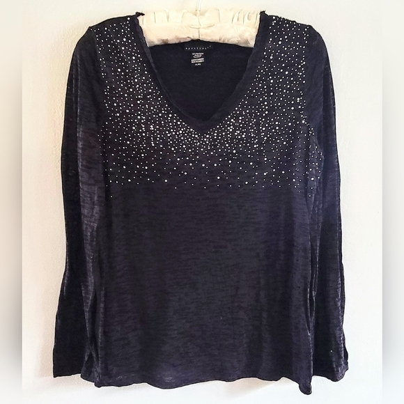 Apostrophe Tops - Y2K Inspired Bedazzled Whimsigoth Dark Fairy Long Sleeve Burnout Tee Layering XL